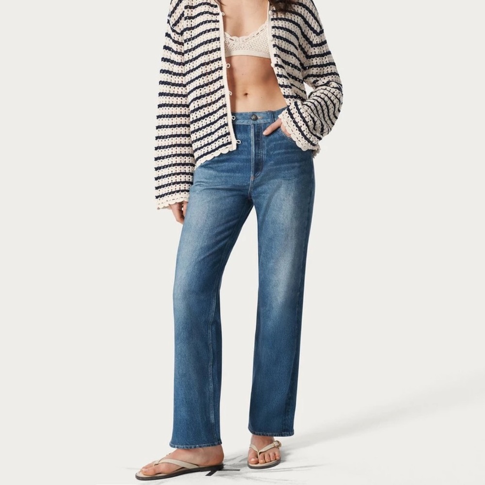 rag & bone Medium Blue Straight-Leg High-Rise Jeans